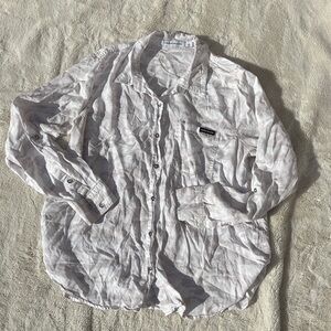 Calvin Klein White Tencel Button-Up Shirt – Size L | Soft Structure | Minimalist